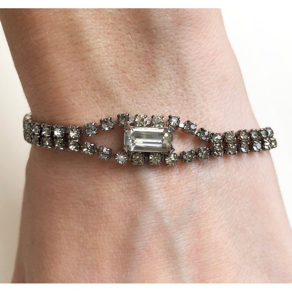 Jewelry - Fancy rhinestone bracelet, dainty clear crystal cocktail party bracelet